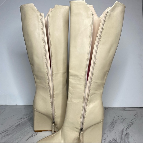 Schutz Asya Up Eggshell Leather Pointy Toe Wedge Tall Boot 8 1/2 B - Picture 6 of 16